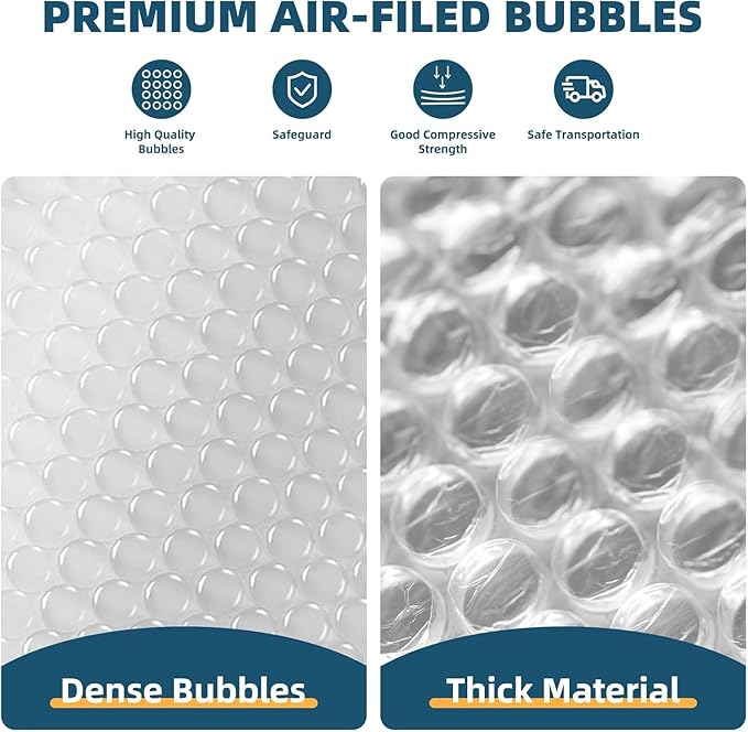 Metronic Bubble Cushioning Wrap 12 Pack 12 Inch x 432ft Total, Dense Bubble Packing Air Wrap Clear Bubble Packing Roll for Shipping and Moving Supplies, Perforated Every 12"