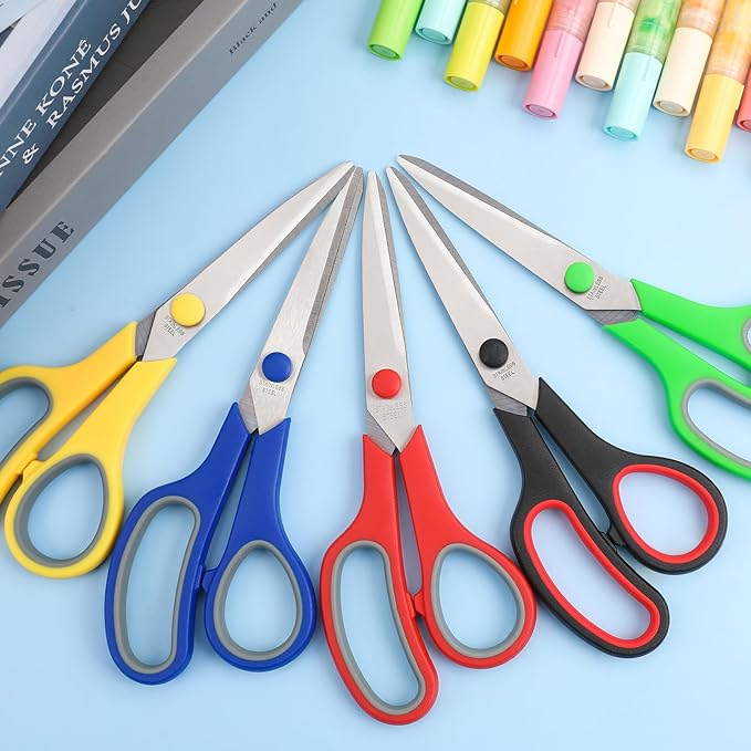 24-Pack 8" All Purpose Heavy Duty Sharp Scissors Bulk for Office School Home Stainless Steel Blades Safety Soft Grip Handles,Right/Left Handed Scissors