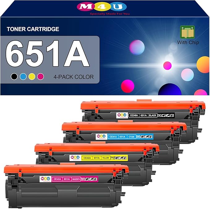 651A Toner Cartridges 4 Pack Compatible with 651A CE340A CE341A CE342A CE343A Toner Color Enterprise 700 MFP M775f M775z M775dn Printer Ink (Black, Cyan, Magenta, Yellow)