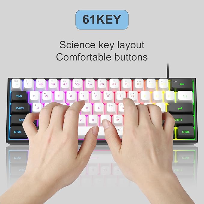 MageGee Mini 60% Gaming Keyboard, RGB Backlit 61 Key Ultra-Compact Keyboard, TS91 Ergonomic Waterproof Mechanical Feeling Office Computer Keyboard for PC, MAC, PS4, Xbox ONE Gamer(Black White)……
