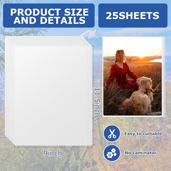 25 Sheets Self Seal Laminating Pouches 8.5 * 11inch Self Adhesive Laminating Sheet No Heat No Laminating Machine Needed for Letter Size Card