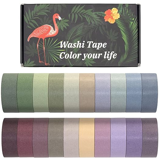 20 Rolls Washi Tape Set, Colored Masking Tape, Decorative Nature Colored Tapes for Arts, DIY Crafts, Bullet Journals, Scrapbooking - 15mm Wide