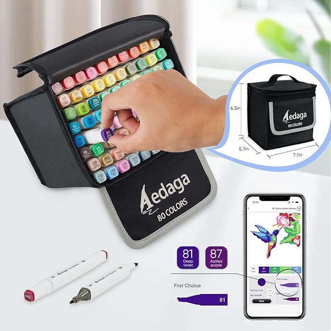 YHC 80 Colors Alcohol Markers for Artists, Free APP for Coloring, Dual Tips Alcohol-Based Markers for Drawing,Painting and Sketching, Great Gift Idea for Kids and Adults
