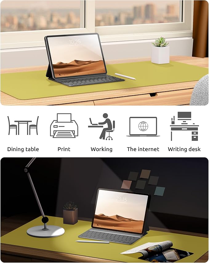 YSAGi Leather Desk Protector, Office Mat, Large Mouse Mat, Non-Slip PU Leather Blotter, Laptop Pad, Waterproof Writing Pad for Office and Home (Olive Green, 31.5" x 15.8")