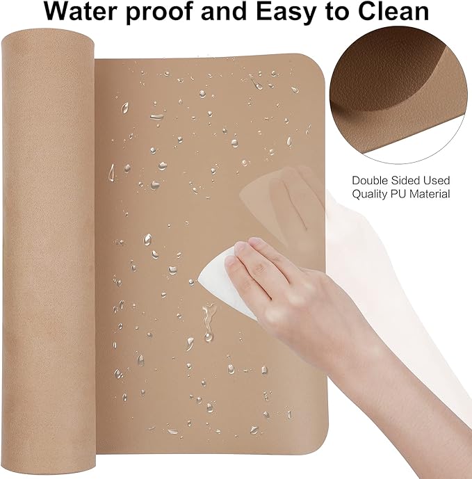 Boutilon Leather Desk Pad 47"x 24" Non-Slip Mouse Pad,Business Desk Pad,Extended Table Protector for Keyboard and Mouse,Desk Writing Pad for Office Home Working Decor (XXXL-Beige)