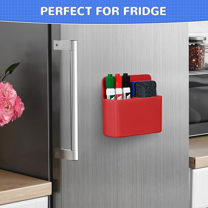 Magnetic Dry Erase Marker Holder, Magnetic Pen Marker Holder for Whiteboard, Fridge, Locker Accessories, School, Office, Home, Magnet Pen Cup,1 Pack, Red