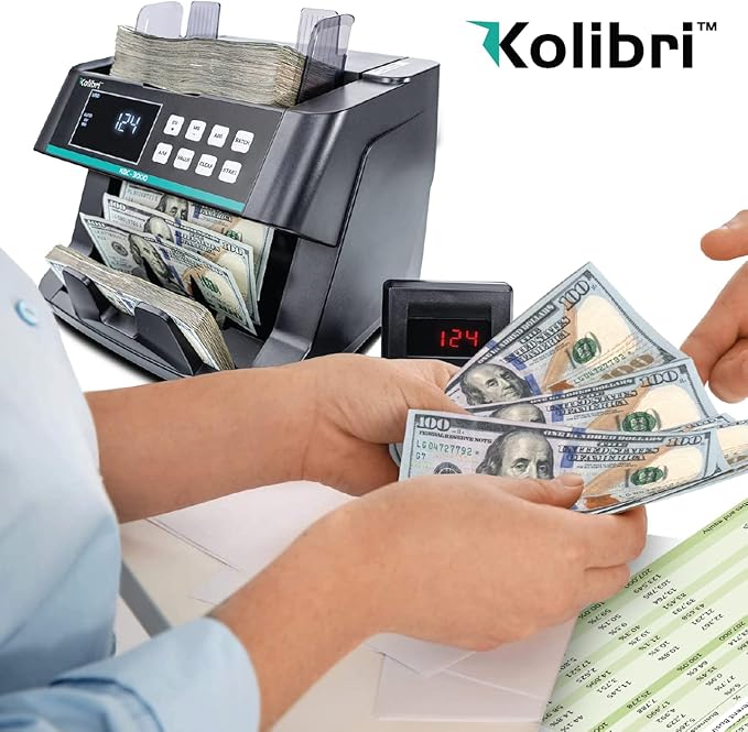 Kolibri KBC-3000 Money Counter with UV/IR Counterfeit Detection – Top Loading Bill Counting Machine w/ValuCount™, Add and Batch Modes – Fast Counting Speed 1,200 Notes/Min