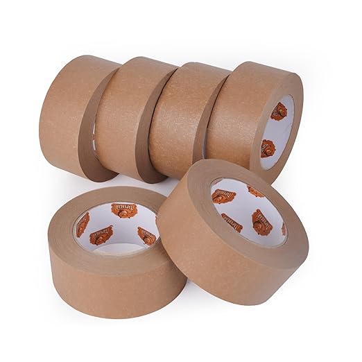 Eco-Friendly Kraft Paper Tape, Biodegradable Kraft Paper Tape, Recyclable Writable Packing Tape, Non-Coated Surface for Masking, Sealing, 2inch x 60yards, 6Rolls