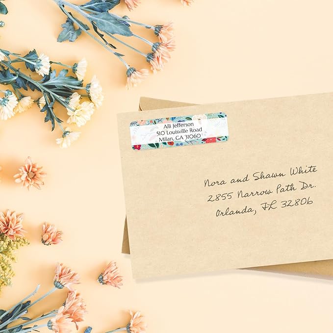 Multicolored Floral Print Rolled Address Labels / 250 Personalized Return Address Labels/Designer Address Stickers in Elegant Plastic Dispenser