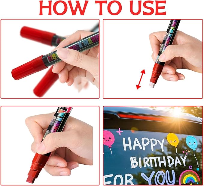 Window Chalk Markers for Cars Glass Washable, 8 Colors Jumbo Liquid Chalk Marker Pens with 7mm 2 in 1 Nib Wide Tips, Big Chalkboard Markers Car Window Paint Pens for Auto, Bistro, Poster,Mirror