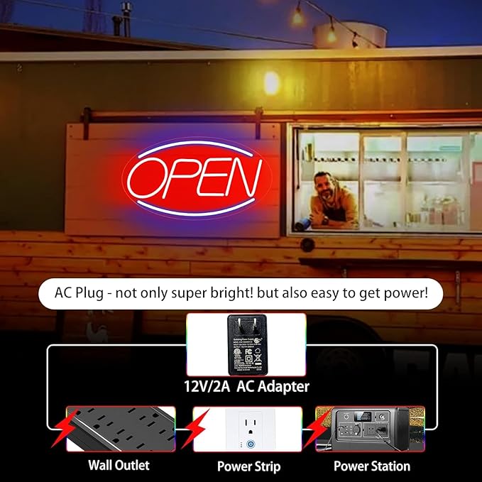 Open Signs for Business Ultra Bright LED Neon Open Signs for Business Storefront Window Glass Door Shop Store Florists Bar Salon Pubs with ON/OFF Switch (Blue/Red- Oval, 32 Inch)