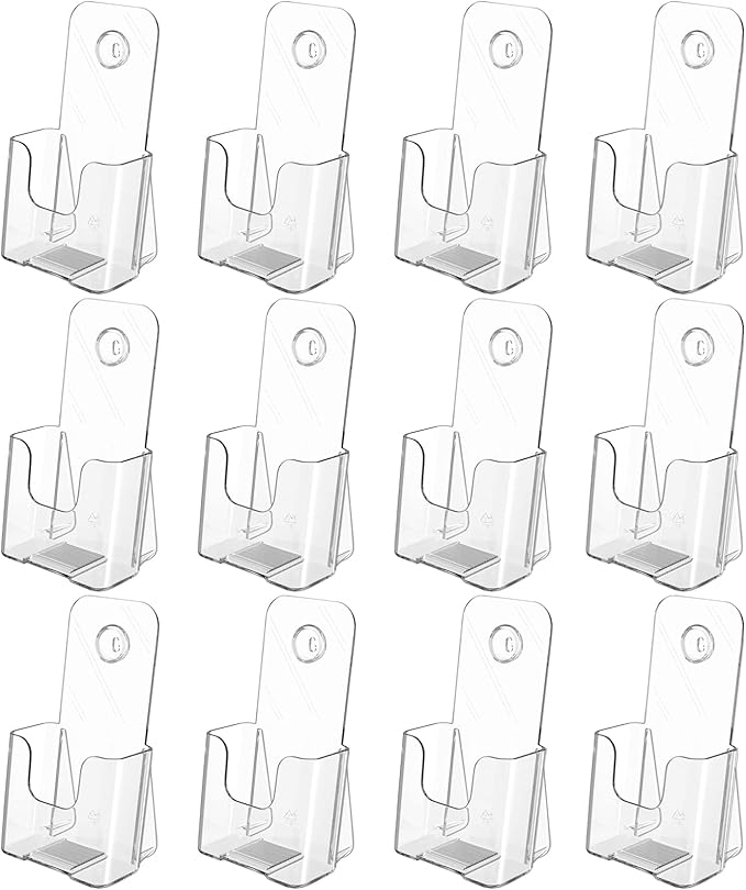 MaxGear Acrylic Brochure Holder, Premium Brochure Holder Stand 4 inches Wide Plastic Pamphlet Holder Wall Mount Clear Countertop Organizer Literature Holders Flyer Holder Plastic Display Stand(12Pack)