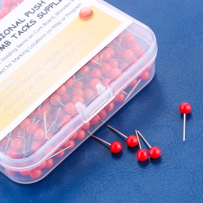 Yalis Push Pins Map Tacks 1/8-Inch Assorted Color Beads Head Map Marking Push Pins,500-count (Red)