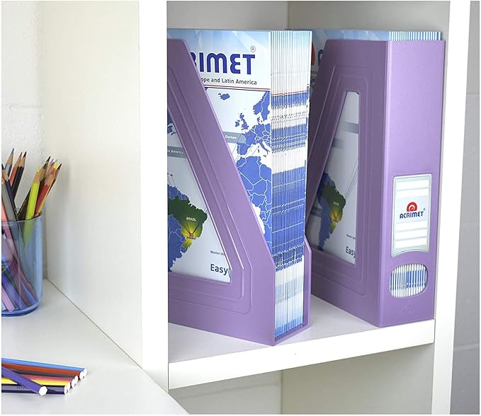 Acrimet Magazine File Holder, Durable Rack, Space-Saving Organizer (Plastic) (Solid Purple Color) (2 pack)