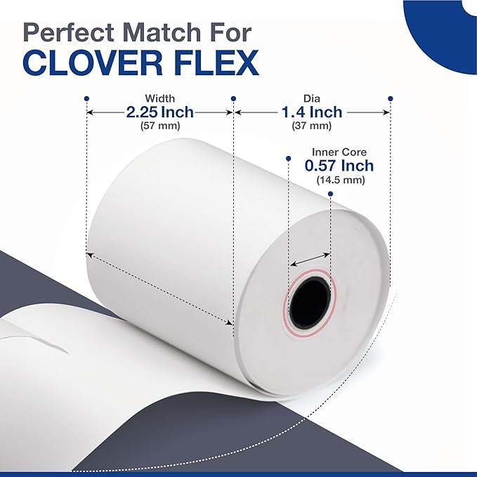 Clover Flex Receipt Paper - 10 Thermal Paper Rolls - 2 1/4'’ x 50’ - BPA Free - 55 GSM - Cash Register Receipt Paper for Clover Flex C401, C403, C405 and C406 POS Machines