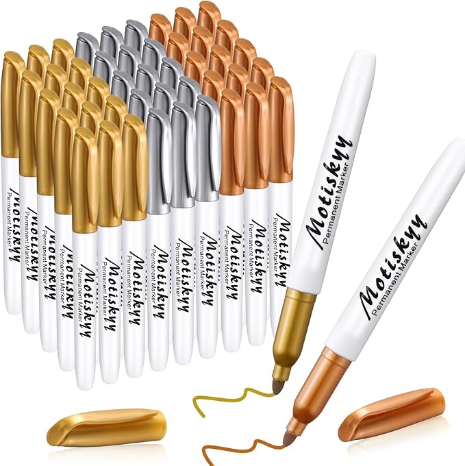 48 Pcs Metallic Permanent Markers Bulk Metallic Marker Pens Medium Tip Quick Dry Paint Pen for Classroom DIY Crafts Artist Illustration Gift Card Making (Gold and Silver)