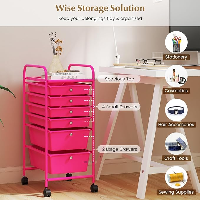 ARLIME 6-Drawer Rolling Storage Cart, Multifunctional Storage Organizer Cart with Wheels, Mobile Utility Cart for Home Office Garage Tools