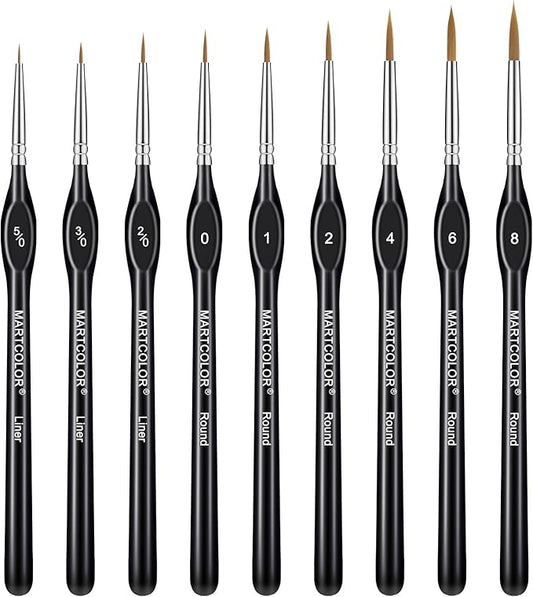 Detail Paint Brush Set, 9pcs Miniature Paint Brushes for Fine Detailing, Art Painting, Micro Paint Brush Set for Acrylic, Watercolor, Oil, Paint by Number, Citadel, Figurine, Models, 40k