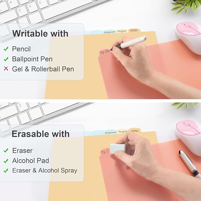 48 Count/6 Sets Write & Erase Binder Dividers with Tabs, Durable Plastic 8 Tab Dividers for 3 Ring Binder Letter Size, Separators for Student School Home Office Document Organizer, Pastel