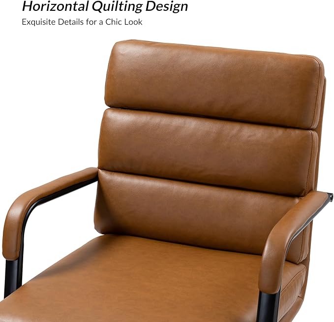 HULALA HOME Modern Faux Leather Home Office Chair with Tilt Lock & Metal Base, Desk Chair with Wheels & Padded Cushion, 360° Swivel Wide Seat Computer Task Chair, Camel