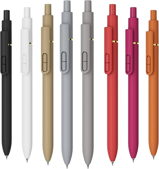 8Pcs Gel Pens with Black Ink, Fine Point Smooth Writing Pens, Quick-dry Gel Retractable Pens for Journaling Note Taking, Cute Office School Supplies for Adults Kids (0.7mm, Bright)