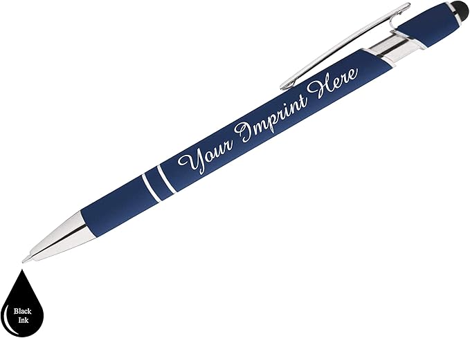 Up to 500 Pcs Custom Pens Bulk | Rainbow of Colors | Soft-Touch Metal Black Ink Personalized with Name or Message (Dark Blue, 150)