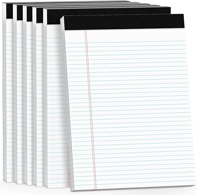300 Sheets Legal Pads 8.5 x 11 College Ruled 6-Pack White Paper Note Pad Narrow Ruled 50 Sheets per Notepad Perforated Writing Pad Sturdy Back 8x11 Legal Pads Pads of Paper