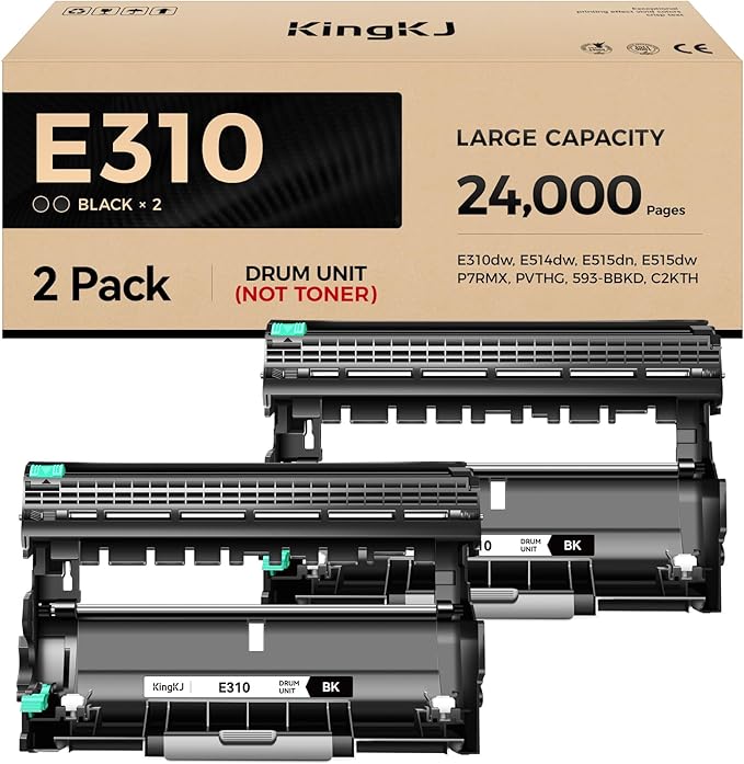 E310 E310dw Drum Unit(Not Toner)Black 2-Pack High-Yield Replacement for Dell P7RMX PVTHG 593-BBKD Image-Drum Compatible for Dell E310dw E514dw E515dn E515dw E310 E514 E515 Laser Printer Ink All-in-One