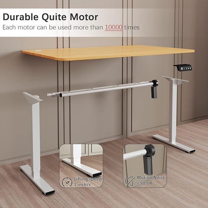 Furmax Electric Height Adjustable Standing Desk Large 48 x 24 Inches Sit Stand up Desk Home Office Computer Desk Memory Preset with T-Shaped Metal Bracket, Wood