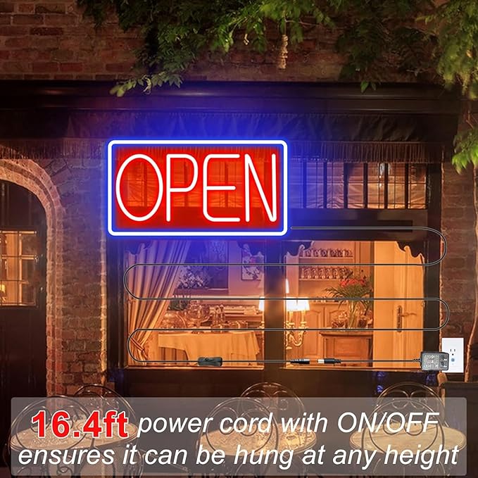 Open Signs for Business Ultra Bright LED Neon Open Signs for Business Storefront Window Glass Door Shop Store Florists Bar Salon Pubs with ON/OFF Switch (Blue/Red, 32 Inch)