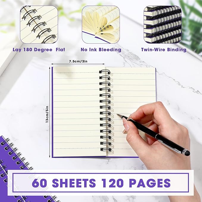 Jutom 18 Pcs Small Spiral Notebooks Memo Pads 3x5 Bulk Small Pocket Notebooks Mini Notepads with Lined Pages Mini Journals for Office Back to School Work Writing Supplies, 120 Pages (Dark Purple)