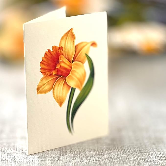 Freshcut Paper Pop Up Cards, English Daffodils 12 inch Paper Flower Bouquet Greeting Cards with Blank Note Card & Envelope, Birthday Gifts for Women