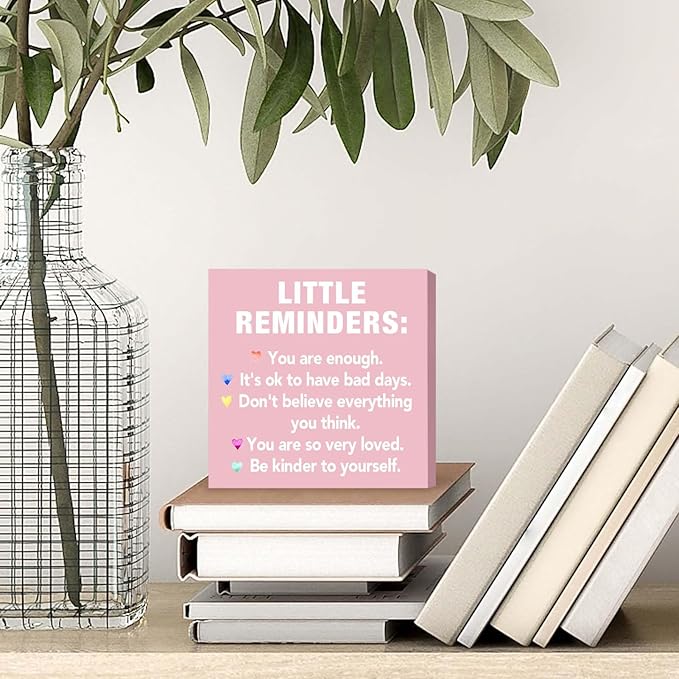 Pink Office Decor Desk Accessories Inspirational Motivational Gifts Little Reminders You are Enough Positive Pink Office Decor Sign Desk Decorations for Women Home & Office Cute Desk Accessories