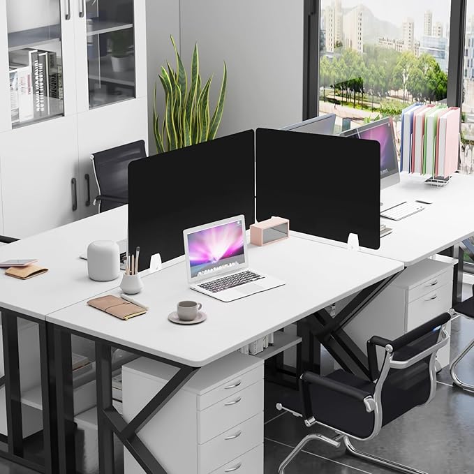4PCS Desk Dividers Office Partitions, Privacy Desk Panel Protective Sneeze Guard, Acrylic Plexiglass Shield with Clamps for Offices Schools Call Centers - 23.6”L X15.8”W（Black）
