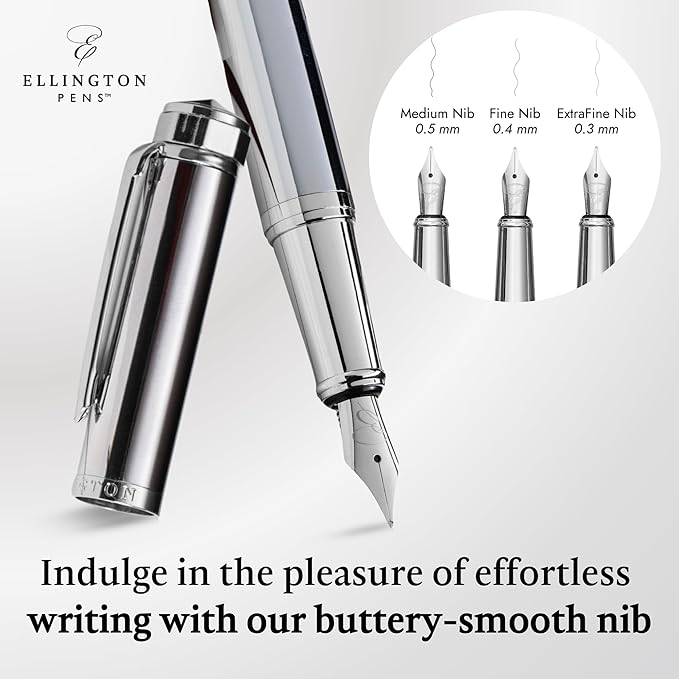 Luxury Fountain Pen Set- Fountain Pens for Writing - Smooth Medium Nib - Includes Refillable Ink Converter, 3 Ink Cartridges [Black & Blue], Gift Box - Elegant Calligraphy
