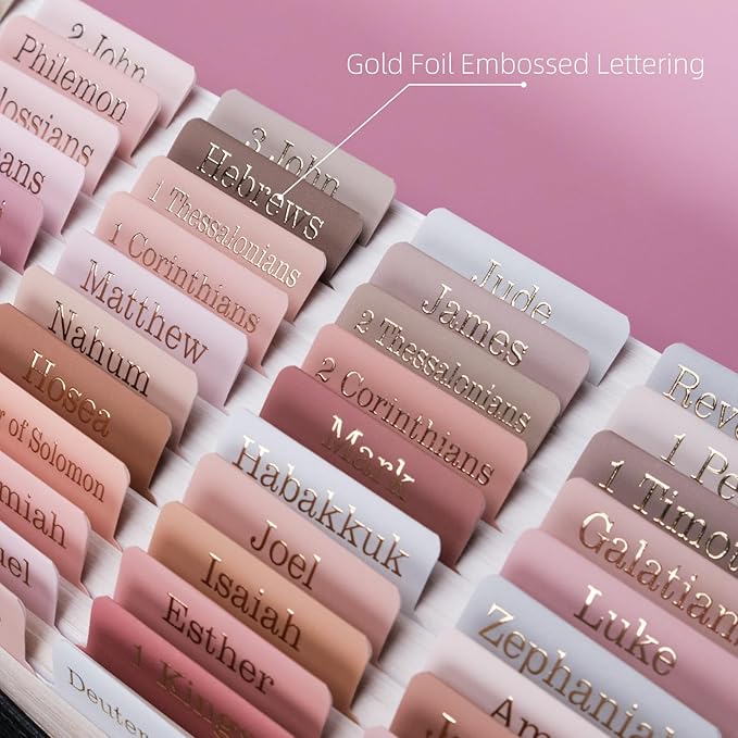 UPAFEXXI-Laminated Bible Tabs for Women and Men (Gold Foil Embossed Lettering) Reposition Large Print tabs, Easy to Read and Apply, 80 Bible Chapters Labels for Easy Navigation(Earth Tone Theme)