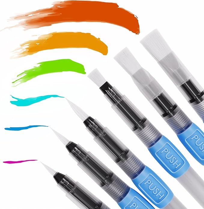 aquapens Water Brush Pens for Painting - 6 Pack - Water Drawing Brush Pens with 6 Different nibs - Portable Watercolor Brush Pens for Artists - Water Brush Pens for Kids and Adults