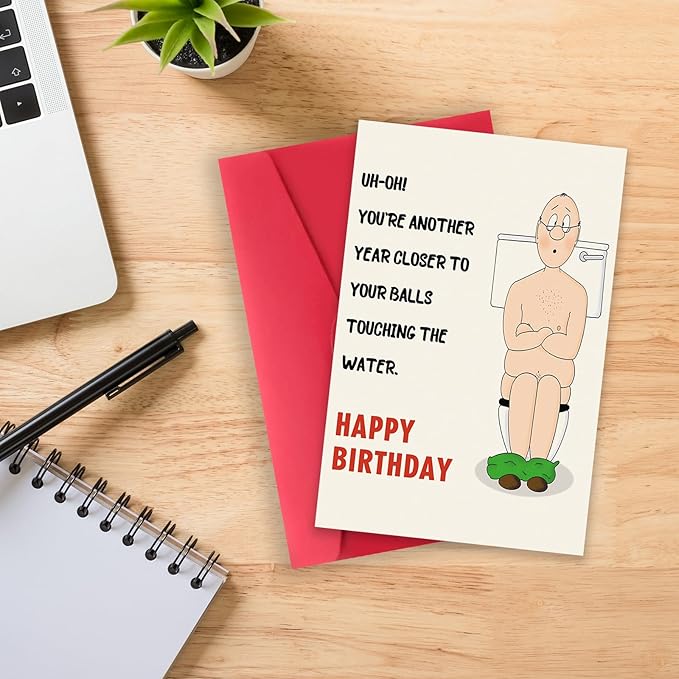 Funny Birthday Card for Men, Humorous Bithday Gifts Card for Him, Boyfriend Husband Birthday Card, Birthday Card for Dad - YOU'RE ANOTHERYEAR CLOSER TOYOUR BALLS TOUCHING THEWATER