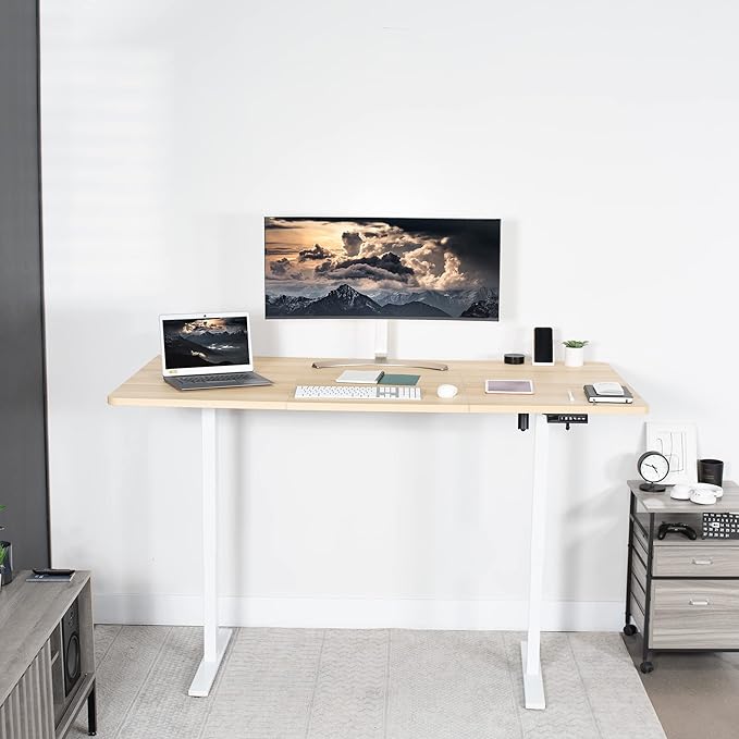 VIVO Electric 71 x 36 in Standing Desk, Memory Height Adjustment, 1B Series, Light Wood Top White Frame, DESK-KIT-1W7C-36