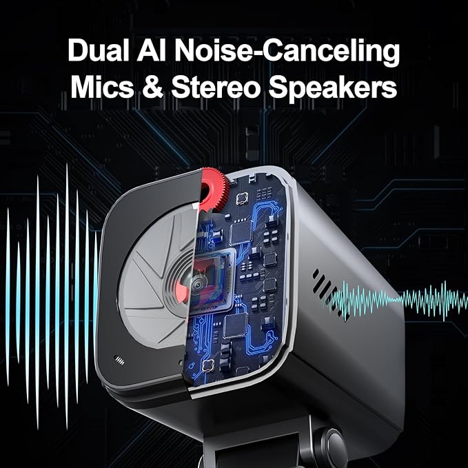 Webcam for PC/Laptop/Mac with Remote Control, 2K Computer Camera, Low-Light Correction, AI-Noise Canceling Mics, Adjustable Field of View, Built-in Privacy Cover, Stereo Mics