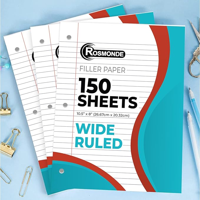 Loose Leaf Paper Bulk, 7200 Sheets, Wide Ruled Sheets, Bulk Notebook Paper, 8" x 10.5", Loose Leaf Papers, 3 Hole Punched for Standard Binders, 48 Pack, 150 Sheets/Pack, Filler-Paper, White