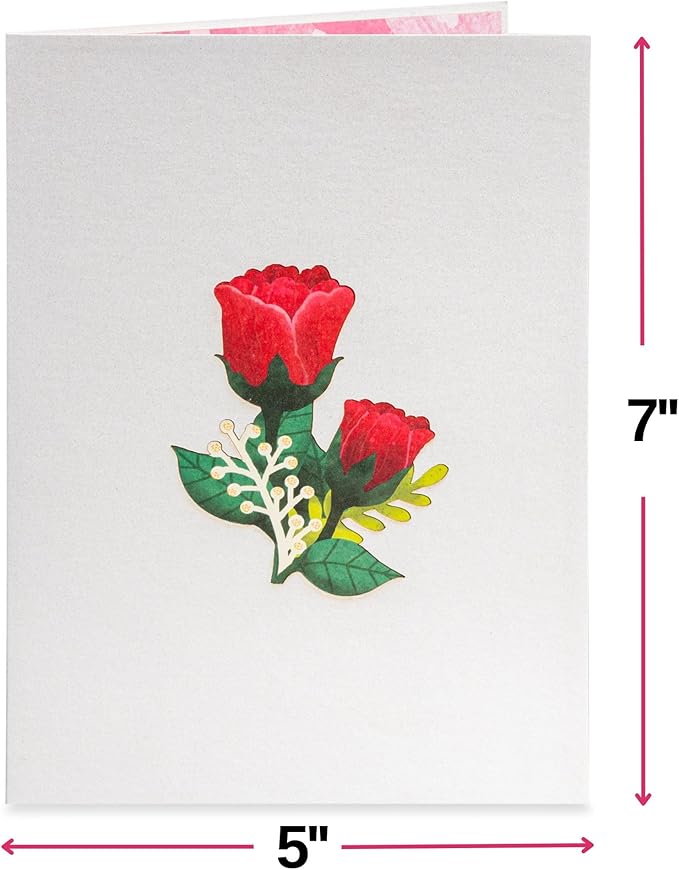 Paper Love 3D Pop Up Card, Lovely Roses Pop-Up Cards, for Birthday, Anniversary, Mothers Day, Thank You, Get Well, All Occasion - 5" x 7" Cover - Includes Envelope and Note Tag