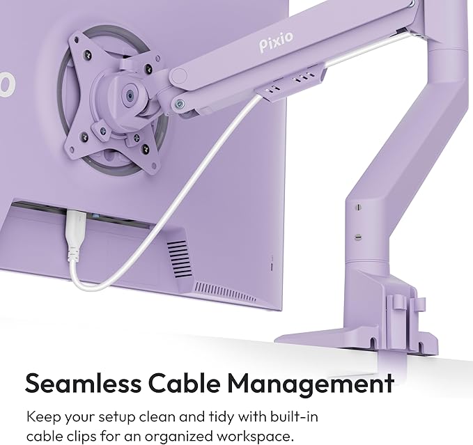 Pixio PS1S Wave Purple Single Monitor Arm Stand Desk Mount - Fits up to 32 inches Monitors and up to 19.8lbs. VESA Compatibility and Integrated Cable Management