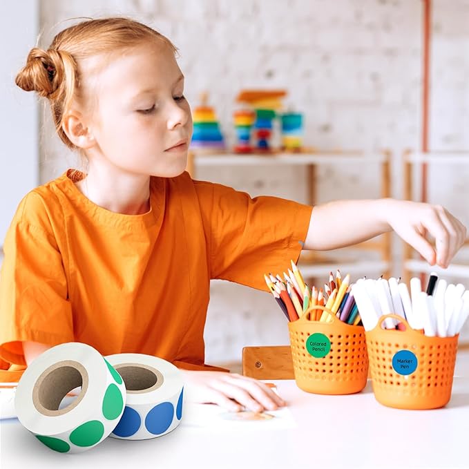 3000 PCS Printholic 3/4" Round Color Coding Circle Dot Sticker Labels 6 Color Includes Bright Yellow Green Red Pink Orange Blue(500 Labels/Roll)