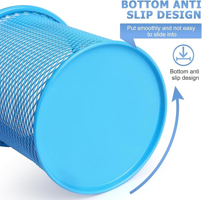 Tamaki Pen Holder Cup for Desk, Wire Mesh Pencil Cup Holder for Desk Office Pen Organizer (Blue)