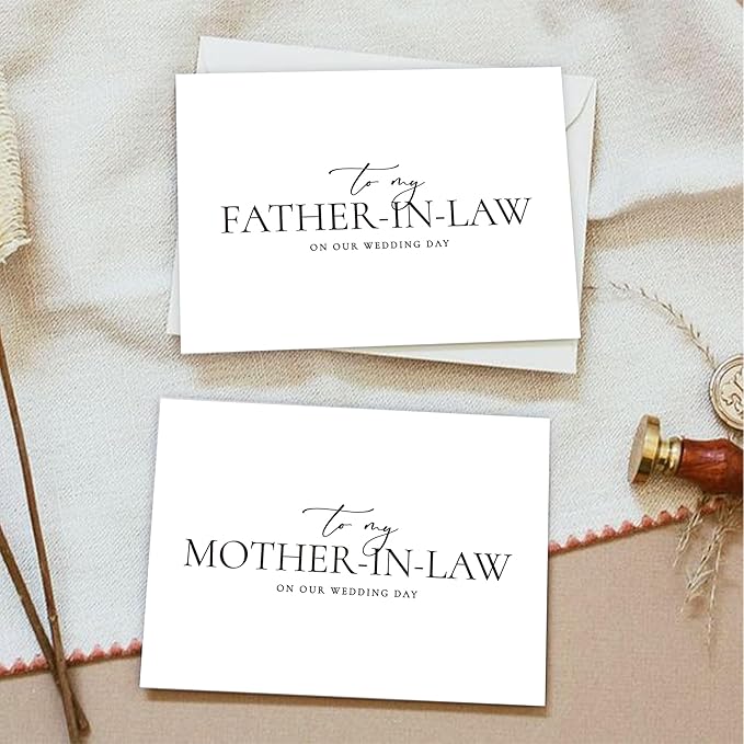 Set of 2 Parents In Law Wedding Day Card, Parents In Law Of The Bride/Groom Gifts, To My Father In Law On Our Wedding Day, To My Mother In Law On Our Wedding Day. （Father/Mother-in-Law A）