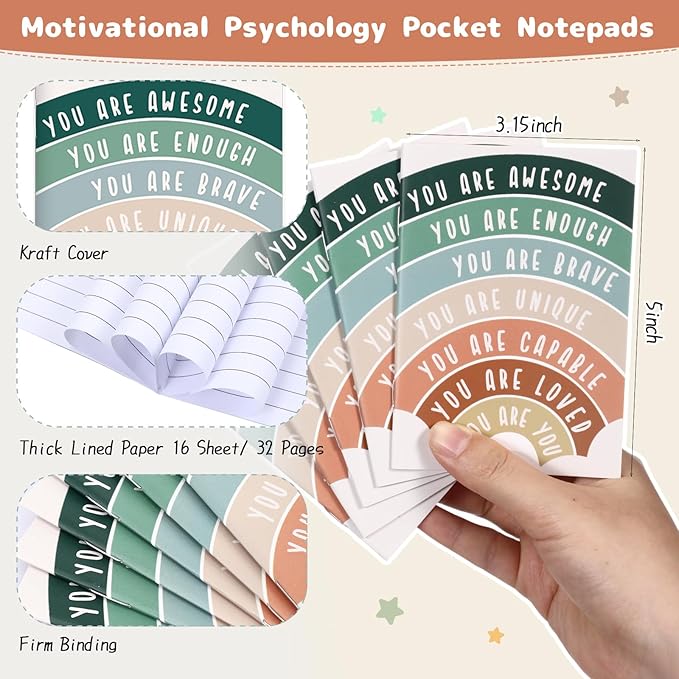 Janlaugh 60 Pcs Positive Affirmations Reminder Notepad Motivational Pen Positive Psychology Pocket Notebooks with Colored Ballpoint for Volunteer Week Mental Health Therapy Teacher Student Classroom