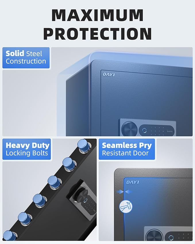 DAYI Biometric Fingerprint Safe Box, 3.0 Cubic Feet Home Safes with Fireproof Bag, Digital Touchpad Security Safe for Money Cash Documents, Dual Alarm System - DF-60 Plus