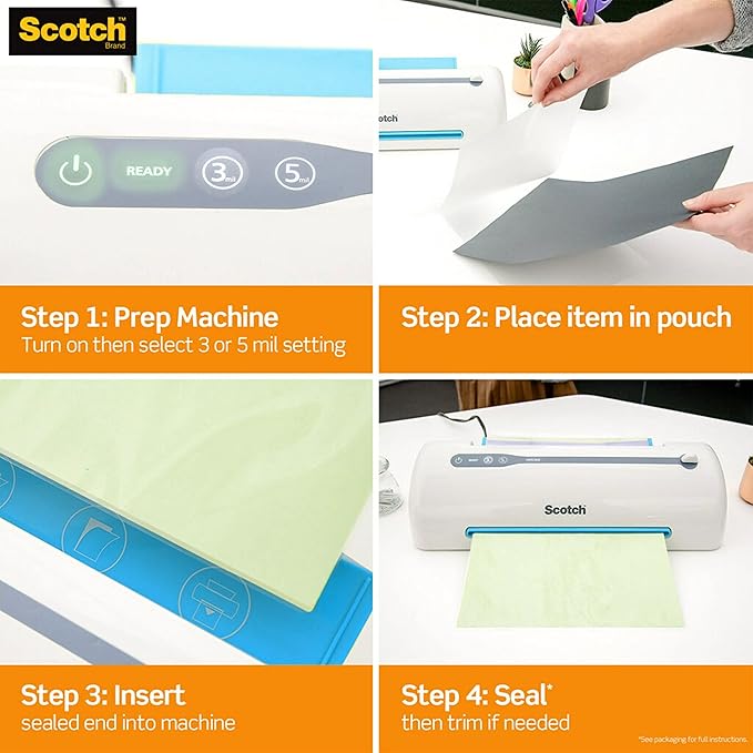 Scotch Thermal Laminating Pouches, 100 Count, Clear, 5 mil., Laminate Business Cards, Banners and Essays, Ideal Office or School Supplies, Fits Letter Sized (8.9 in. × 11.4 in.) Paper