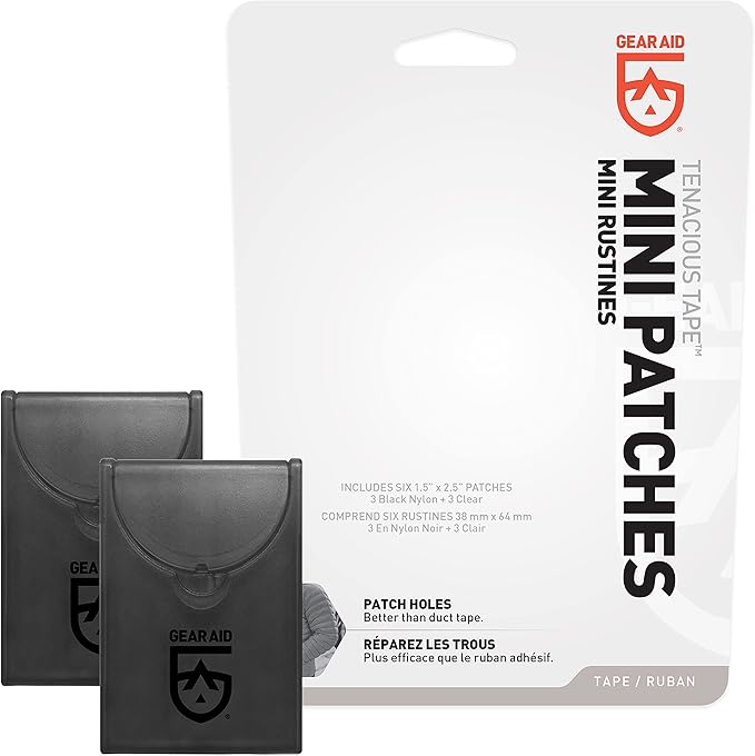 GEAR AID Tenacious Tape Mini Patches with Peel-and-Stick Adhesive Repairs Holes and Tears in Winter Gear, Down Puffer Jackets, Sleeping Bags, Tents and Rain Gear